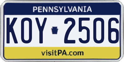 PA license plate KOY2506