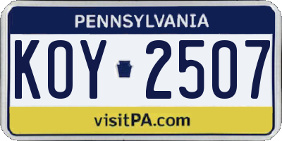 PA license plate KOY2507