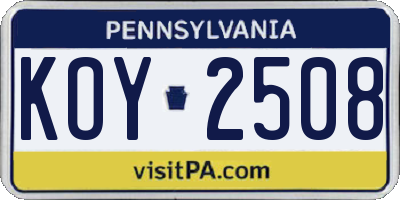 PA license plate KOY2508