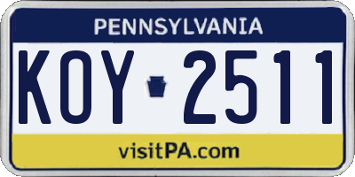 PA license plate KOY2511