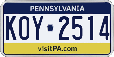 PA license plate KOY2514