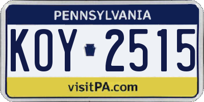 PA license plate KOY2515