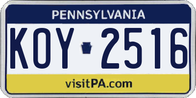 PA license plate KOY2516
