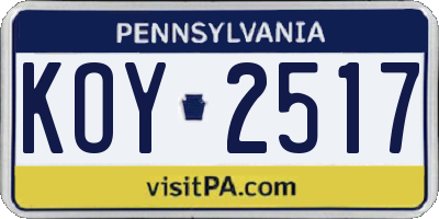 PA license plate KOY2517