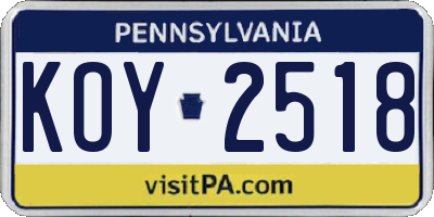 PA license plate KOY2518