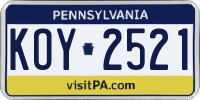 PA license plate KOY2521