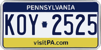 PA license plate KOY2525