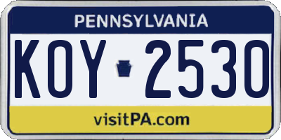 PA license plate KOY2530