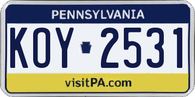 PA license plate KOY2531