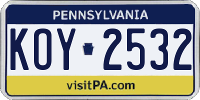 PA license plate KOY2532