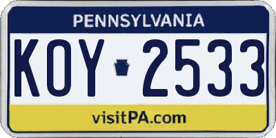 PA license plate KOY2533