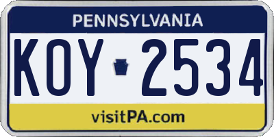 PA license plate KOY2534
