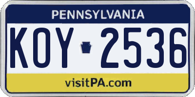 PA license plate KOY2536