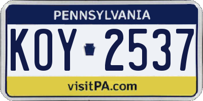 PA license plate KOY2537