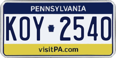 PA license plate KOY2540