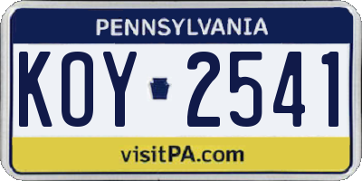 PA license plate KOY2541