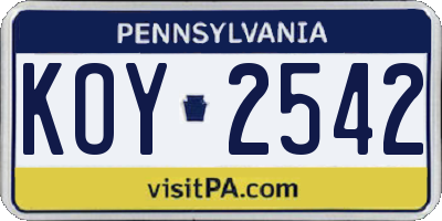PA license plate KOY2542