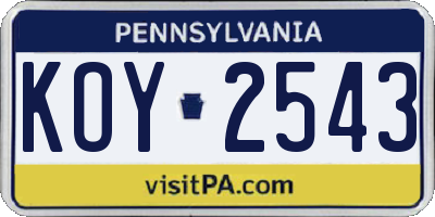 PA license plate KOY2543