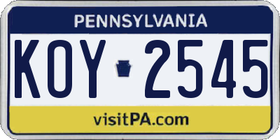 PA license plate KOY2545