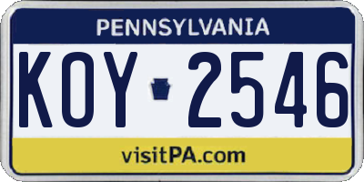 PA license plate KOY2546