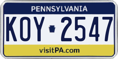 PA license plate KOY2547