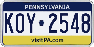 PA license plate KOY2548