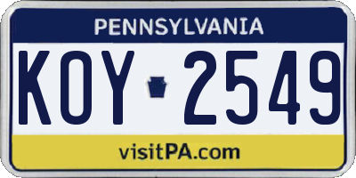 PA license plate KOY2549