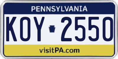 PA license plate KOY2550