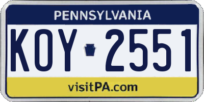 PA license plate KOY2551