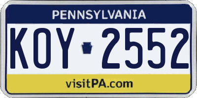 PA license plate KOY2552