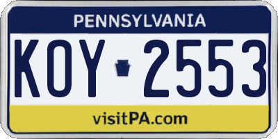 PA license plate KOY2553