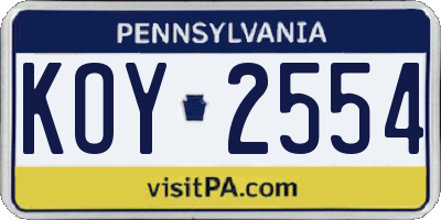 PA license plate KOY2554