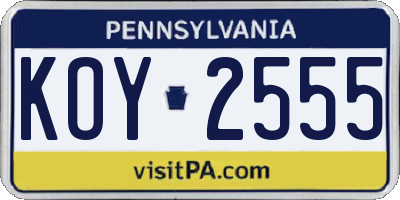PA license plate KOY2555