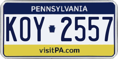 PA license plate KOY2557