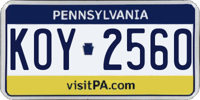 PA license plate KOY2560