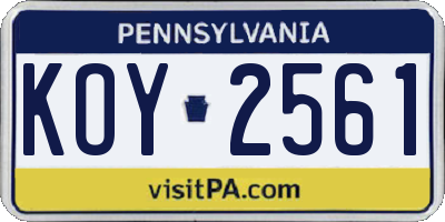 PA license plate KOY2561
