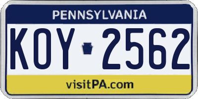 PA license plate KOY2562
