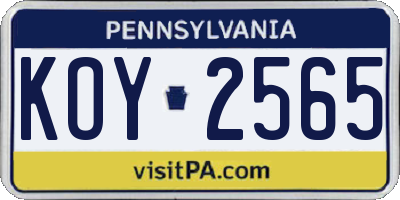 PA license plate KOY2565