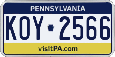 PA license plate KOY2566