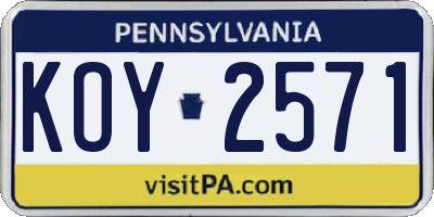 PA license plate KOY2571