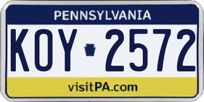 PA license plate KOY2572