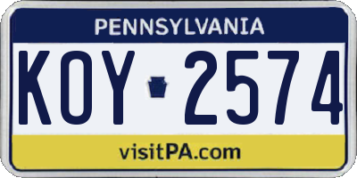 PA license plate KOY2574