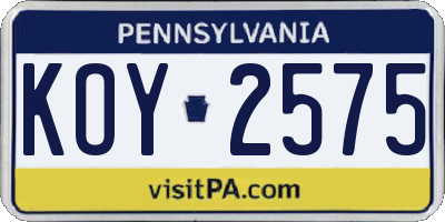 PA license plate KOY2575