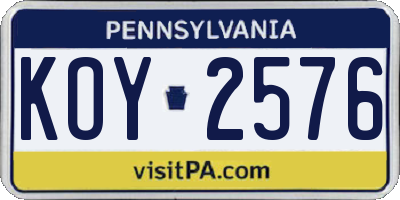 PA license plate KOY2576
