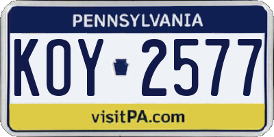 PA license plate KOY2577