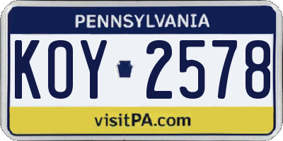 PA license plate KOY2578