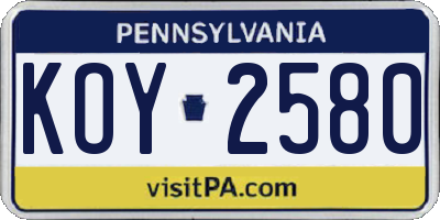 PA license plate KOY2580