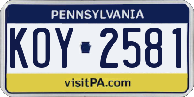 PA license plate KOY2581