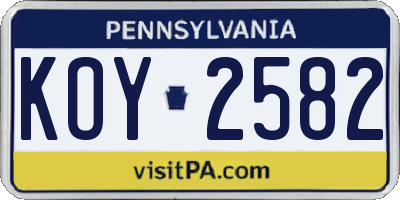 PA license plate KOY2582