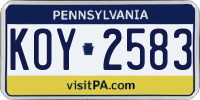 PA license plate KOY2583